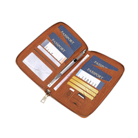 Portefeuilles de voyage personnalisés en cuir PU vintage pour passeports de famille, porte-cartes marron avec blocage RFID et fermeture éclair antivol