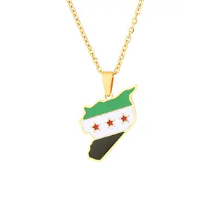 Benutzer definierte Großhandel vergoldeten Edelstahl Trendy Syrien Karte Flagge Anhänger Halsketten Syrer Karten Frauen Männer Halskette
