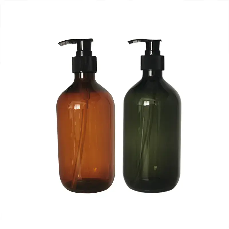 Botol sampo hewan peliharaan kustom, botol minyak rambut dengan pompa Losion, botol sampo hewan peliharaan plastik transparan Amber hijau 100ml 150ml 200ml 300ml 400ml