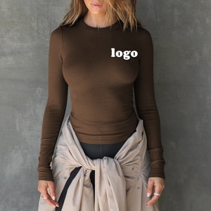 <span class=keywords><strong>Camisetas</strong></span> de algodón básicas acanaladas con cuello redondo personalizadas para <span class=keywords><strong>mujer</strong></span>, camiseta ajustada térmica ajustada, camiseta de manga larga para <span class=keywords><strong>mujer</strong></span> - Product Image 6