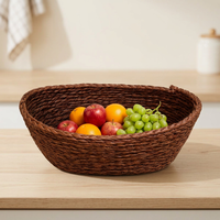 Panier de rangement rond en jonc de mer tressé fait main, organisateur de table écologique, décoration rustique pour salon et maison