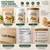 Poudre de protéines d'arachide à marque privée, protéines végétales véganes, emballage personnalisé OEM (sachet, pot, boîte) pour vendeurs et distributeurs e-commerce
