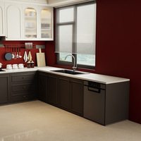 BOWEIYA Armoire de cuisine extérieure en bois massif multicouche, finition peinture noire, avec évier et robinet, design ouvert personnalisé, export