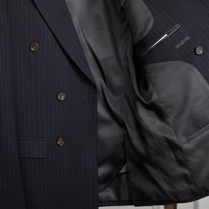 Completo Uomo di Alta Qualità in Tessuto Elasticizzato <span class=keywords><strong>Blu</strong></span> a Righe Formali Doppiopetto con Risvolto a Punta <span class=keywords><strong>Pantaloni</strong></span> con Pieghe e Polsini 2 Pezzi - Product Image 6