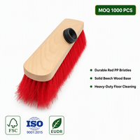 Brosse de nettoyage de sol à poils en PP rouge de 26 cm, base en bois de hêtre, embout fileté, outil de nettoyage pour grandes surfaces