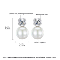 Boucles d'oreilles clous LUOTEEMI de luxe en zircon cubique, perles rondes blanches imitation, plaqué rhodium, bijoux pour femme