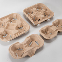 Bocai Plateau empilable jetable en pulpe pour 1/2/4 gobelets, porte-gobelets durables à emporter, support pour gobelets en papier pour livraison