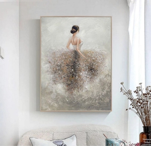 Quadro da parete con cornice bianca, arte astratta 3D con texture, <span class=keywords><strong>dipinto</strong></span> a olio fatto a mano, decorazione per soggiorno, tela con <span class=keywords><strong>ballerina</strong></span>, <span class=keywords><strong>dipinto</strong></span> decorativo. - Product Image 2