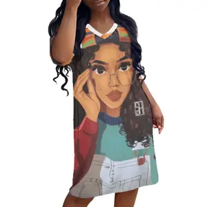 Benutzer definierte schwarz afrikanische Mädchen gedruckt Sommerkleid Seiten taschen Mode afrikanische Frauen Soft Stretchy Plus Size afrikanische kurze Kleider
