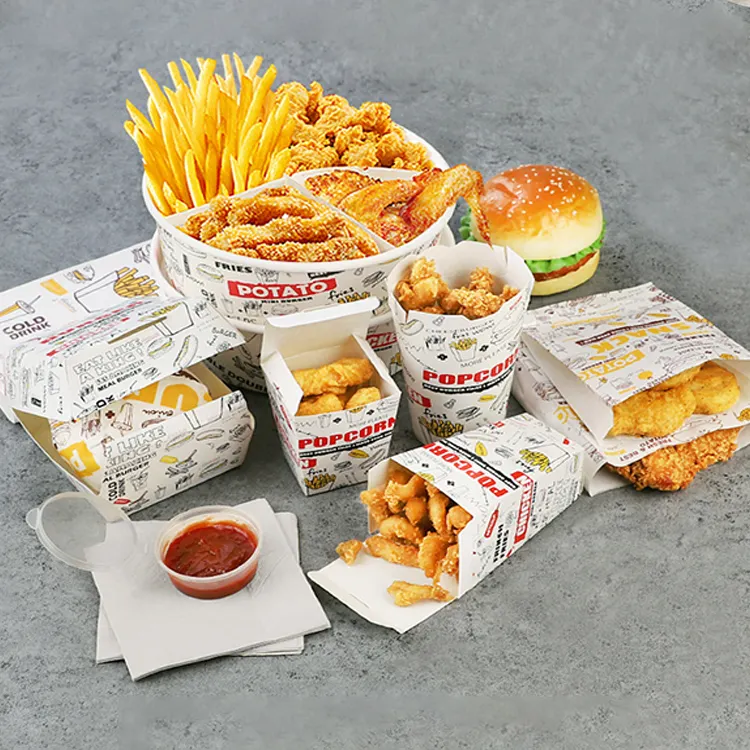 Wholesale Custom Print Fried Chicken Burger French Fries Packing Box Disposable Takeaway Fried Chicken Fast Food Packaging Box
