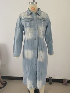 Plus XXXL Taille Femmes Long Denim Jeans Manteau Veste 2022 Automne Nouvelle Arrivée Tenue Tops - Product Image 4