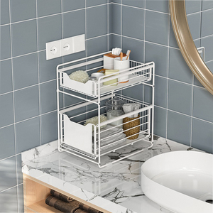 Cuisine salle de bain sous évier <span class=keywords><strong>armoire</strong></span> 2 niveaux pliable tiroir coulissant organisateur caddie étagère supports de rangement - Product Image 6
