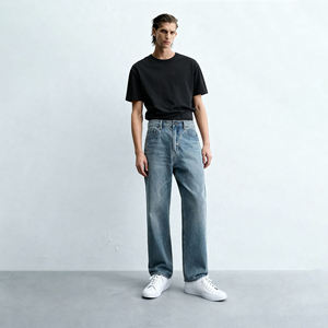 Herren Retro Dirty Wash Jeans Vintage 90er-Stil Loose Fit Weites Bein Denim-Hose Gerade Baggy Hose Männliche Streetwear Weich - Product Image 3