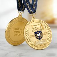 Médaille de graduation personnalisée en alliage de zinc moulé sous pression, plaquée or, avec impression UV et relief bas et haut, pour cérémonie de lycée