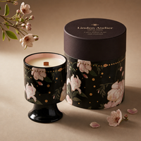 Set Hadiah Lilin Aroma Kedelai dengan Cangkir Keramik Hitam 270ml, Cetakan Underglaze Aroma Khusus