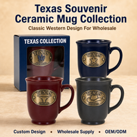 Mug à café en céramique souvenir touristique du Texas (USA), style américain, en grès, avec logo en cuivre, personnalisable OEM ODM, vente en gros