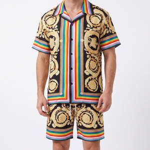 Ensemble chemise et short imprimé baroque opulent pour homme – Collection été rayures arc-en-ciel – Ensemble de luxe 2 pièces – Vente en gros – Fournisseur B2B personnalisé - Product Image 1