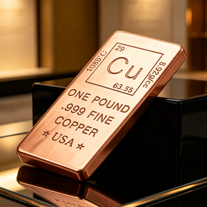 Barra de Cobre Fino de Una Libra .999, Elemento Cu de la Tabla Periódica, Placa Coleccionable de Metal de EE. UU., Forma Rectangular con Grabado en Relieve - Product Image 1