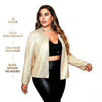 Veste à paillettes grande taille pour femme, manches longues, ouverte sur le devant, vêtement d'extérieur décontracté et scintillant, manteau de soirée pour femmes rondes