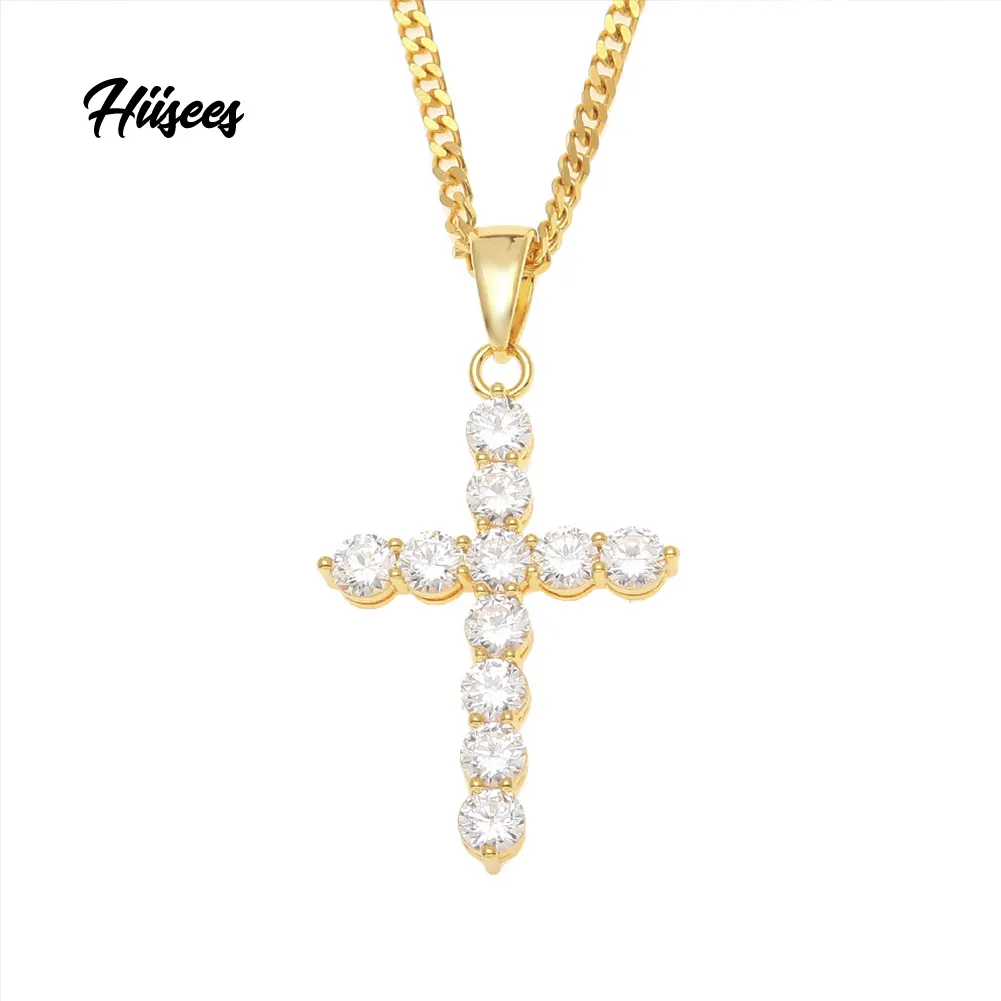 Fashion Hip Hop Jewelry Men Women Zircon Cross Pendant Iced Out CZ Cross Necklace Diamond Necklace Gold Plated Rose GOLD Color