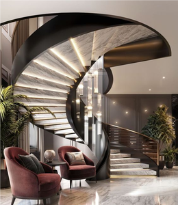 ดอกยางแบบเปิดลายหินอ่อนทำจากไม้ลำแสงโค้งมีไฟ LED บันไดพร้อมราวบันไดกระจกสำหรับวิลล่าสไตล์โมเดิร์นหรูหรา - Product Image 2