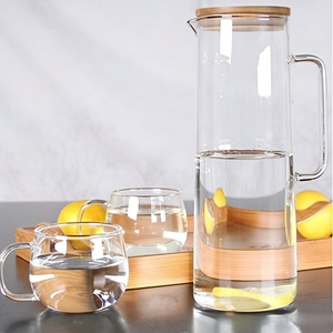Carafe à eau en verre moderne de 33 oz en gros, carafe à eau en verre transparent avec couvercle en bambou - Product Image 5