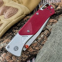 Couteau pliant tactique BM 535, lame rouge en damas, 3 mm, 71 g, 8,9 cm, manche G10, ambidextre, pour le camping, la chasse, la survie en plein air