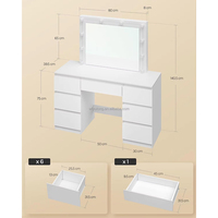 Table de toilette à 7 tiroirs avec lumières LED, luminosité réglable, coiffeuse, bureau avec grand miroir
