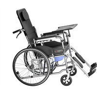 Fauteuil roulant entièrement inclinable en acier carbone avec coussin en cuir imperméable, repose-jambes réglable de 24 pouces, accoudoirs amovibles et frein.