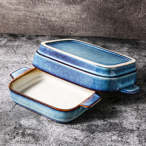 WEIYE set di utensili da forno rettangolari personalizzati per cucinare <span class=keywords><strong>teglia</strong></span> da forno in ceramica casseruola <span class=keywords><strong>teglia</strong></span> per lasagne cottura piatti e padelle <span class=keywords><strong>blu</strong></span> - Product Image 3