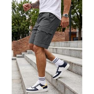 FOXA Men's Casual Cargo Shorts Elastic Waist Drawstring Summer Work Short With Multi Pockets Breathable Canvas <b>Material</b> - Product Image 2