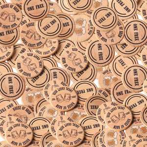 Fichas de Madera Personalizadas con Logotipo para Bebidas, Reutilizables, Ecológicas, Redondas, Grabadas con Láser/Impresas con UV para Cafeterías, Bares y Restaurantes - Product Image 2