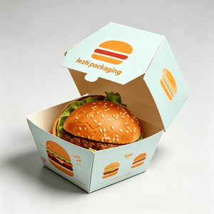 Boîtes à frites en papier recyclé imprimées sur mesure, emballages pour hamburgers de restauration <span class=keywords><strong>rapide</strong></span>, boîtes à hamburgers jetables pliables - Product Image 6