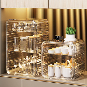 Clear Acrylic <b>Cup</b> Storage Organizer With Lid For Kitchen Desk <b>Tea</b> Coffee Mug Glass Holder Rectangular Standing Type - Product Image 1