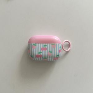 Étui pour écouteurs Apple AirPods 4, motif rayures bleues, pendentif cœur ovale fraise, protection intégrale antichoc - Product Image 5