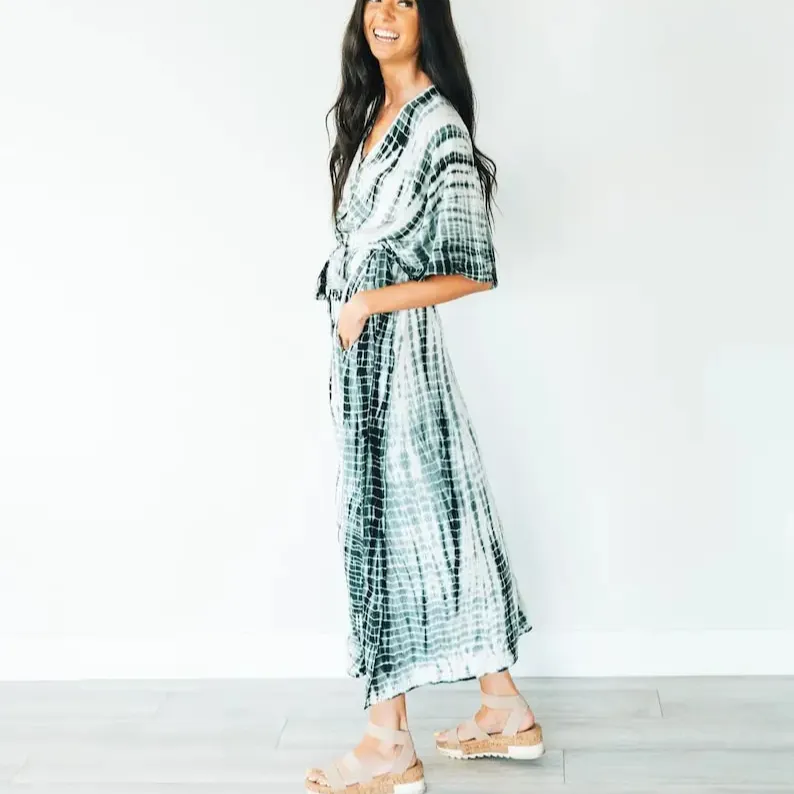 Ropa de playa de estilo bohemio para mujer, caftán largo con tinte de corbata para mujer, traje de baño largo floral, caftán largo para mujer