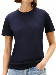 T-shirt pour femme en coton et élasthanne avec logo personnalisé, col rond, manches courtes, tee-shirt décontracté d'été - Product Image 3