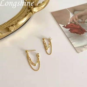 Boucles d'oreilles à chaîne et pompon en <span class=keywords><strong>or</strong></span> 18K, bijou rétro, tendance, pour femmes, nouvelle collection 2020 - Product Image 1