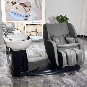 Unidad de lavado de cabello para salón de belleza con lavacabezas inclinable de cerámica y asiento ajustable - Product Image 2