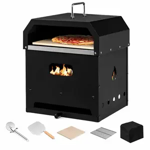 Forno de pizza 4 em 1 destacável para exterior, fogão a carvão de 2 camadas, pelotas de madeira, máquina de pizza com pedra