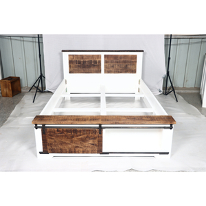 Cadre de lit simple en bois blanc et naturel Muro avec tête de lit rustique à panneaux - Product Image 3