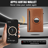 Dompet Kartu Nama Logam Cokelat Klasik untuk Pria dengan Fungsi Pelacak Find My Airtag, Dompet Kulit PU Tipis Pintar dengan Mekanisme Buka Samping