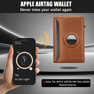 Porte-cartes classique en métal marron pour hommes avec fonction de suivi AirTag, portefeuille fin intelligent à ouverture latérale en cuir PU - Product Image 4