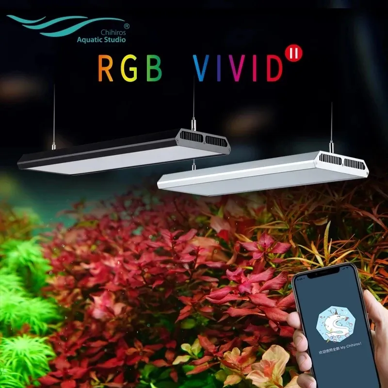Chihiros Lampu LED Akuarium 2 RGB Cerah, Lampu Tanaman Air Dapat Diredupkan LED Matahari Terbenam dengan Kontrol Aplikasi Ponsel Bluetooth