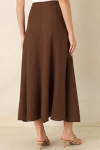 Jupe longue trapèze marron pour femme avec fermeture boutonnée, élégante, longueur cheville, design uni, tissu tissé confortable, toutes saisons - Product Image 3