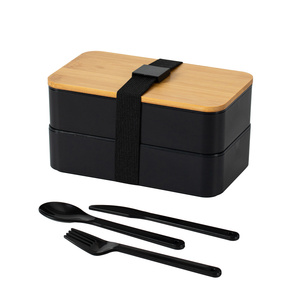 Bento Lunch Box With Divider and Cutlery Lunch Containers for Kids Bamboo Fiber Double Layer Lunch Box with Bamboo Lid