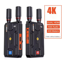 4K 400M/1300FT 듀얼 출력 무선 비디오 송수신기 (야외 행사, 축구 라이브 스트리밍, 실내 벽 통과용)