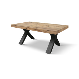 Table à manger extensible Roberta 180 à 480 cm, plateau en mélamine chêne rustique, pieds en X noirs, usage intérieur - Product Image 2