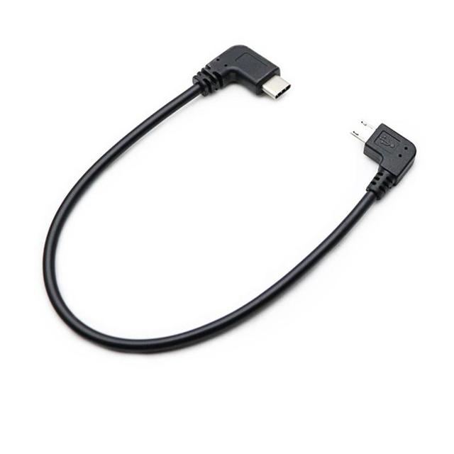 OTG Right Black PVC Micro USB3.1 Type-C to Micro USB Cable 90 Degree Angle 3A Fast Charging Braid for Camera & Earphone