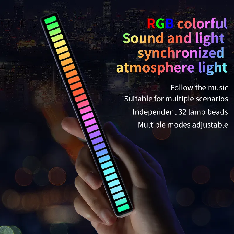 Sound Control RGB LED Car Rhythm Light Bar Music Rhythm Lamp Auto Interior Ambient 16/32 Beam Multi-Scene Application